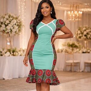 African Print Bodycon Dress | Knee Length Ankara Event Dress Sz 3XL